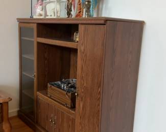 Large Wood Entertainment Center with Glass Display Cabinet