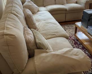 Plush Beige Fabric Sofa with Accent Pillows