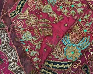 Vintage Hand-Embroidered Zardozi Patchwork Tapestry Wall Hanging