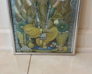 Framed Lord Ganesha Artwork with Ornate Silver-Tone Border