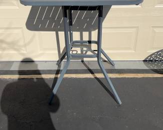 Grey Square Metal Slat-Top Outdoor Bistro Table