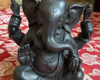 Black Resin Sitting Ganesha Statue Hindu Deity Figurine