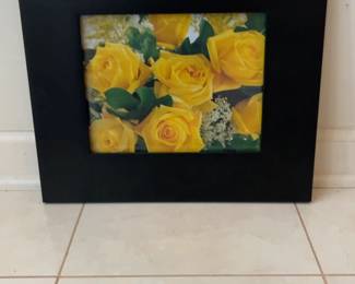 Framed Yellow Roses Wall Art - Black Wide Border