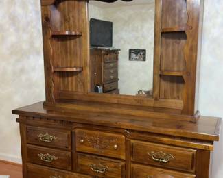 TraditionalDresser with Mirror Hutch and Brass Hardware