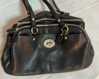 Coach Madison Leather Satchel Handbag with Turnlock Hardware Black