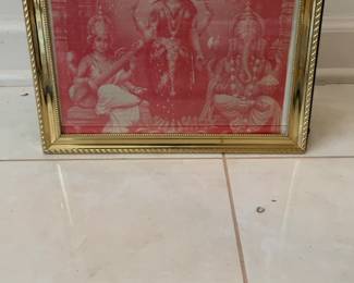 Framed Hindu Deities Print - Lakshmi, Ganesha & Saraswati