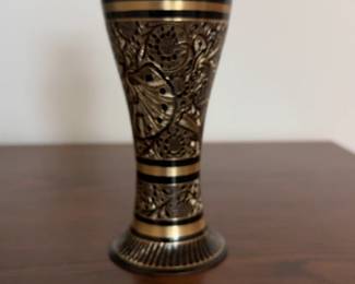 Vintage Etched Brass Vase - 8” Tall