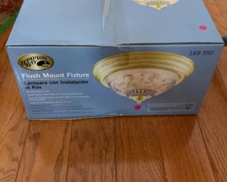 Hampton Bay 13-Inch Polished Brass Flush Mount Ceiling Fixture with Floral Glass Shade