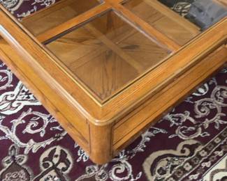 Square Oak Coffee Table with Glass Pane Top 38 x 16 x 38