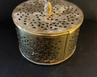 Vintage Brass Tone Pierced Metal Lidded Box with Finial - price per one