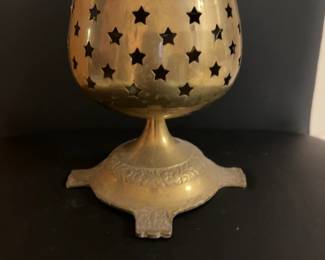 Brass Star Cutout Footed Incense Burner with Lid