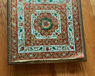 Ornate Square Metal & Enamel Decorative Plaque with Floral Motifs