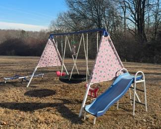 Kids Outdoor Swing Set with Saucer Swing, Belt Swing, and Slide