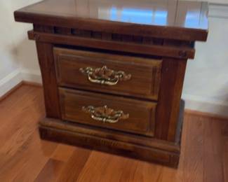 Two-Drawer Wooden Nightstand with Brass Hardware
