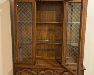 Traditional Wood China Cabinet Hutch with Gold Wire Mesh Detail