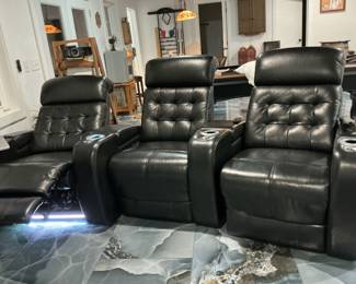 Superior leather theater seating multi color configuration and seating adjustments. Built in charging ports and removable table tops