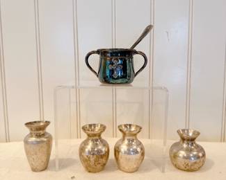 reed and barton silverplate abbey child cup. set of 4 twos company silver plated bud vases