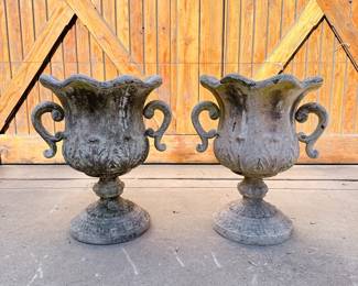 Pair of weathered urn planters