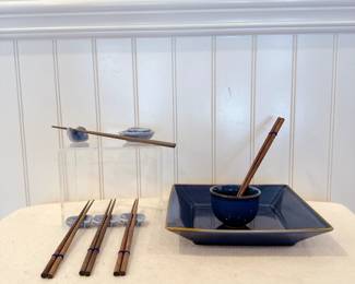 Pottery Barn Japan Plate Thailand Pier 1 Blue Elephant Chopstick Holders