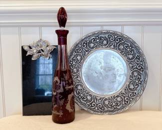 Wilton Armentale Pewter "William and Mary" Round Platter Tray. Lenox grape weave marble cheese board