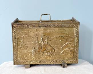 vintage brass and wood magazine holder