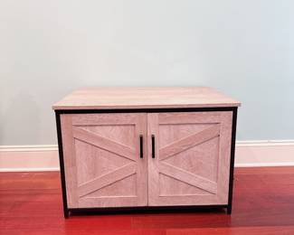 Farmhouse-style wooden cat litter box enclosure 