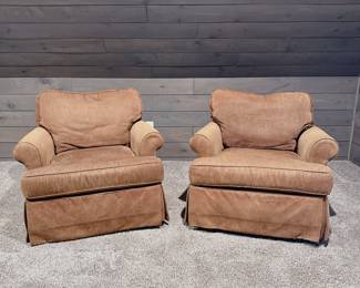 Pair of upholstered swivel club chairs