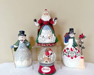 Jim Shore Charming Cheer Found Here Santa, Jim Shore SNOWMAN W CARDINALS BIRDHOUSE, jim shore victorian snowman with cape and cane