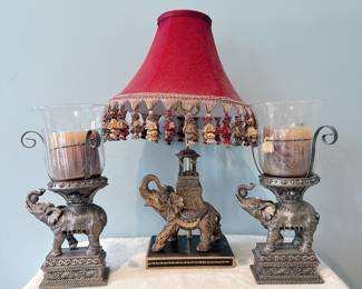 bronze elephant accent lamp and elephant candle holders