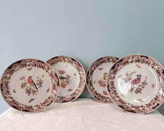 HUA PING TANG ZHI CHINESE PLATES DECORATED WITH CRACKLE GLAZED BIRDS BUTTERFLIES