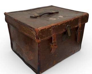 Antique Early 1900's Tooled Leather Travel Trunk
