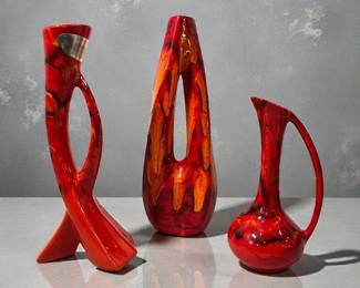 Three CALIFORNIA POTTERY Red Drip Glaze Vases
