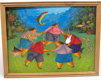 ANDRE BLAISE (Haitian, 1961) "Fishes" Painting
