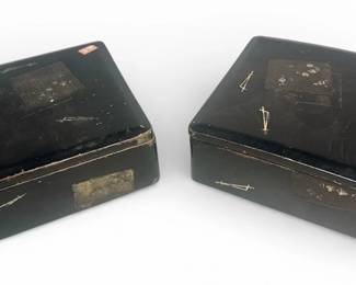 A Pair of Wooden Chinese Mother of Pearl Inlay Bento Boxes
