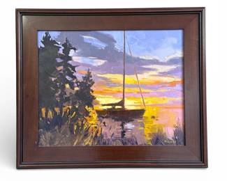 Door County, WI Artist "Sunset at the Lake" Oil Painting
