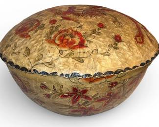 Large Chinese Paper Mache Lidded Bowl

