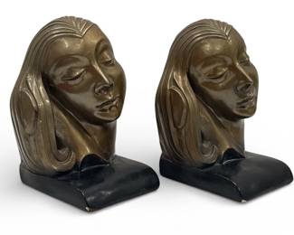 Art Deco Frankart Style Lady Head Bookends
