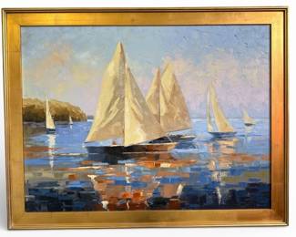 Door County, WI Artist Oil Painting, Sailboats on the Lake
