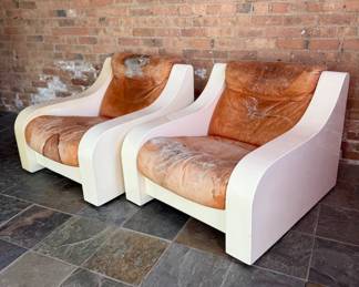 Italian Space Age Mid Century Lounge Chairs, Pair
