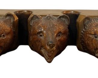 Black Forest Carved Wood Bear Pipe/Cigar Rack

