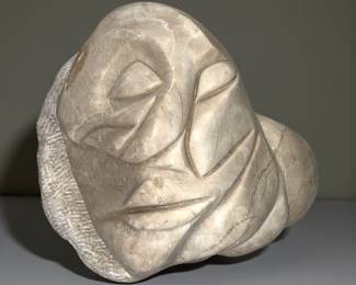 Substantial Marble Abstract Face Sculpture
