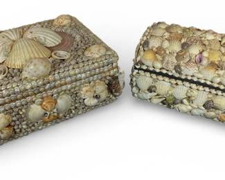 2 Folk Art Seashell Jewelry Box
