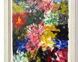 Signed Abstract Impasto Floral Oil Painting
