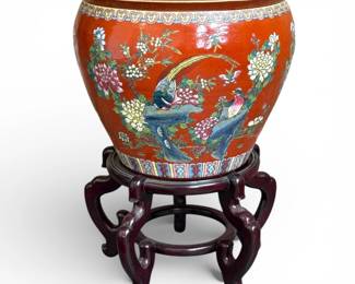 Large Porcelain Chinese Fish Bowl Jardiniere
