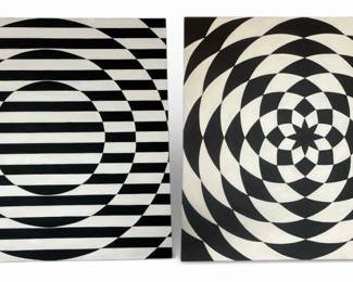 Two TIM RAY FISHER Op Art Acrylic Paintings
