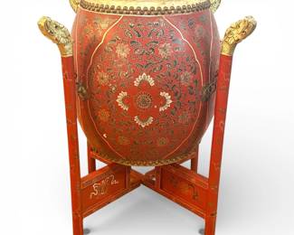 Qing Dynasty Chinese Red Lacquer Drum
