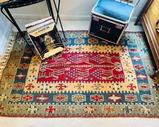 Turkish Wool Rug, 6'1" x 3'9" and Awesome Vaultz Rolling Record Case.
