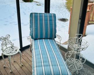 Woodard Wrought Iron Lounge Chair and Vintage Wrought Iron Accessories.