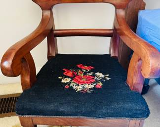 Vintage Duncan Phyfe Style Rose Mahogany & Needlepoint Child's Chair, 14.25"W x 13"D x 19.25"H