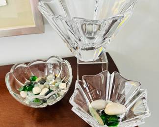 Beautiful Collection of Orrefors Crystal Bowls Including the Orion Bowl Signed by Lars Hellsten (8" x 5.5"), a Smaller Version 5" Diameter and a Mikasa SN 120 Crystal Candy Dish.